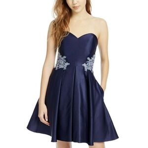 Prom Dress Blondie Nites Navy Blue Fit & Flare Applique Formal Prom Dress Size 9